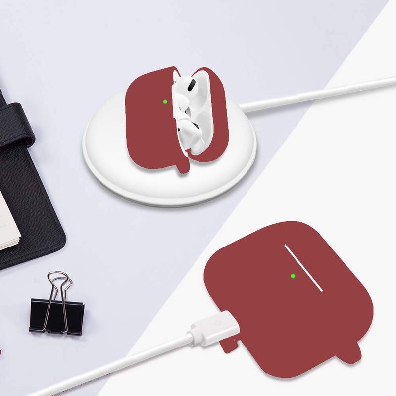Cypher.V Protective Case Cover for Airpods Pro Charging Case, Upgraded Air Pods Silicone Case Skin with Soft Cute Ball Pom Pom Keychain Kit (A, Wine Red) - Image 5